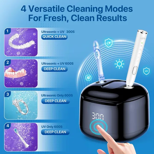 Vista 4 de Máquina limpiadora ultrasónica de retenedores, 49 kHz 7.4 fl oz, cápsula de limpieza dental con temporizador digital, limpiador ultrasónico