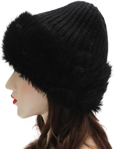 Vista 3 de ZLYC Gorro de invierno de piel sintética para mujer, gorro de calavera elástico con puños
