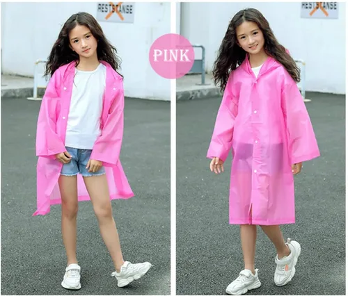 Vista 6 de Kids Rain Poncho, Reusable EVA Children Raincoat for 6-13 Girls Boys, Waterproof Rain Jackets Rainwear with Hood