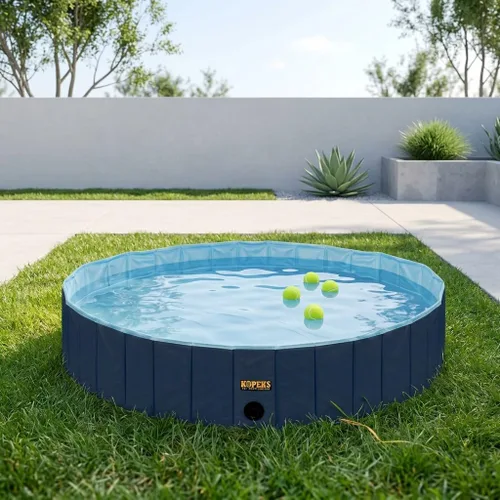 Vista 5 de KOPEKS Bañera para piscina al aire libre, portátil, plegable, ideal para mascotas, XL 63 x 12 pulgadas, azul, azul piscina-XL