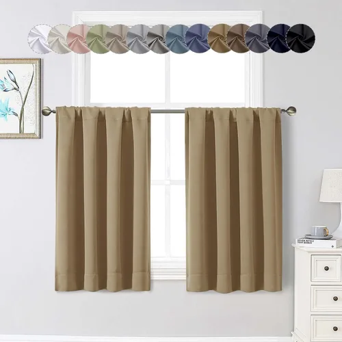 Vista 77 de Cortinas opacas para dormitorio, sala de estar, juego de 2 paneles de 54 pulgadas de largo, cortinas de oscurecimiento de habitación con aislamiento