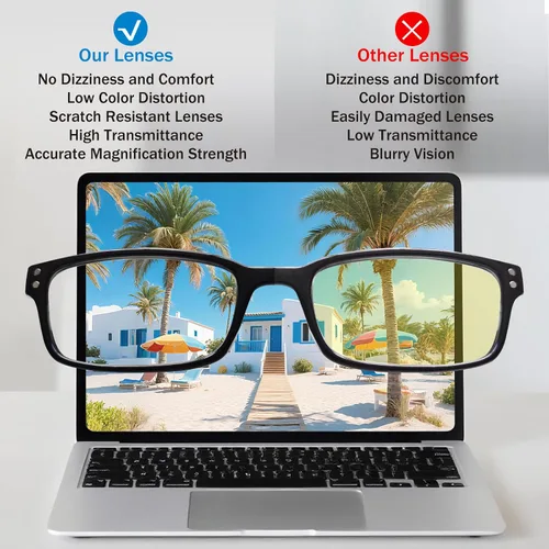 Vista 5 de Kerecsen Paquete de 4 Gafas de Lectura para Hombres y Mujeres con Bisagras de Resorte, Anteojos de Lectura Rectangulares Negros Ligeros