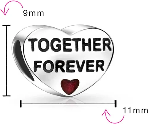 Vista 3 de Love Couples Words Saying "Just Married" Together Forever Red Heart Charm Bead For Women Teen Wife .925 Sterling Silver Fits European Bracelet