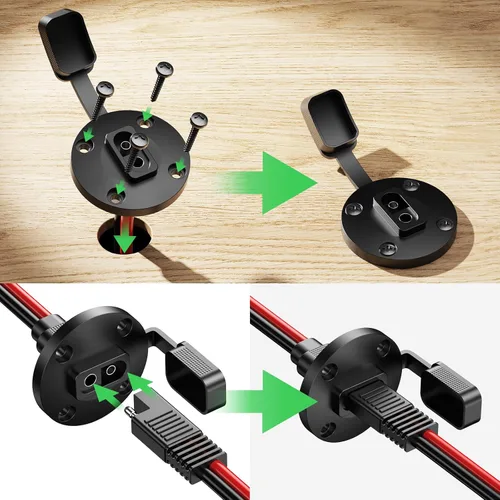Vista 6 de Conector SAE Enchufe de Alimentación Puerto Lateral de Pared, Cable de 10 AWG Resistente a la Intemperie Conector de Montaje en Panel de Conexión