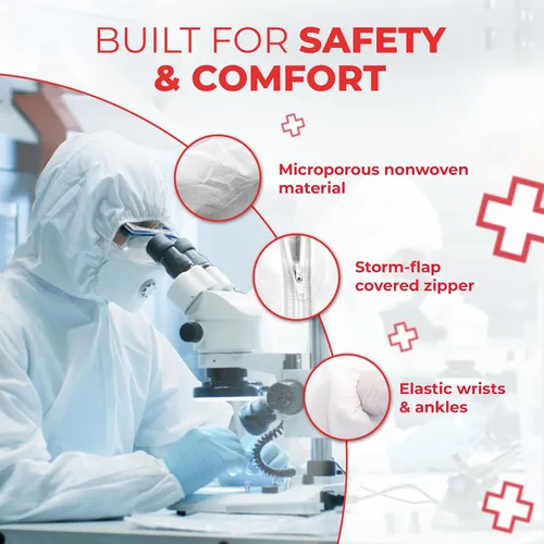 Vista 3 de Ever Ready First Aid Traje cubierto microporoso desechable del mono con las muñecas elásticas, tobillos elásticos, cintura elástica y capucha