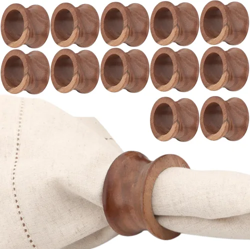Vista 13 de Juego de 12 Servilleteros de Madera de Tres Anillos - Portaservilletas de Madera de Acacia Entrelazados para Decoración de Mesa de Comedor - Anillos