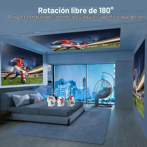 Vista 5 de Mini proyector con WiFi y Bluetooth, proyector de películas para techo