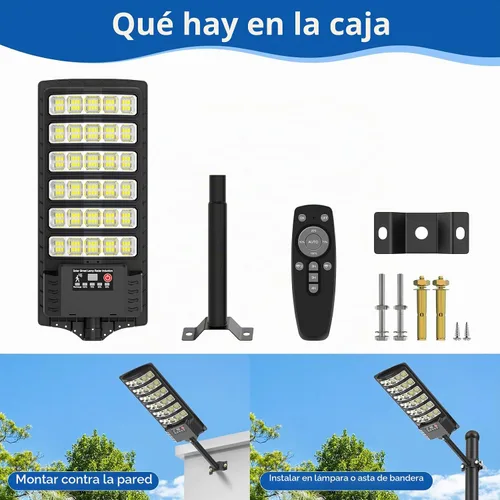 Vista 8 de Farolas solares impermeables para exteriores, 6500K 320°, gran angular, luz solar de estacionamiento 5730LED con sensor de movimiento y control