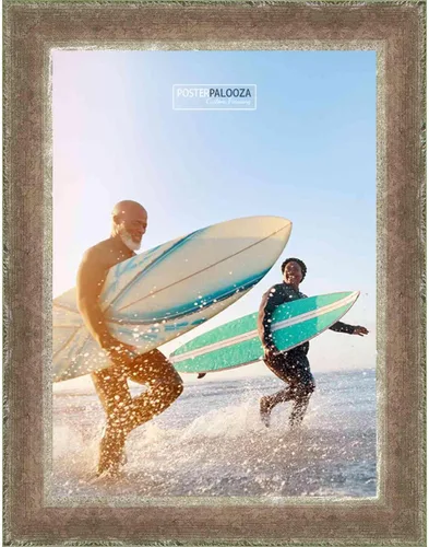 Vista 4 de Poster Palooza 14x25 Distressed/Aged Antique Silver Complete Wood Picture Frame with UV Acrylic Plexiglass, Foam Board Backing & Hardware Included