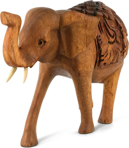 Vista 7 de G6 Collection Estatua de elefante tallada a mano de madera, escultura, arte decorativo, rústico, decoración del hogar, decoración hecha a mano