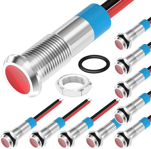 Vista 6 de DaierTek Luz Indicadora LED de 1/4" 12 Voltios 6mm 12V Lámpara Piloto Roja IP67 Impermeable Material de Aluminio Metal Bisel Negro Marino con Cables