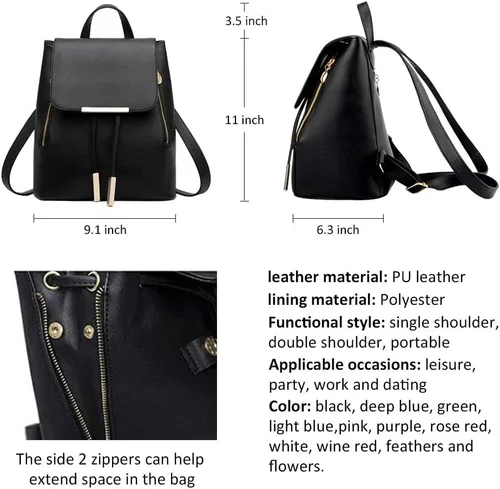 Vista 2 de Pahajim - Mochila de cuero sintético con zíper, casual, a la moda, para mujer