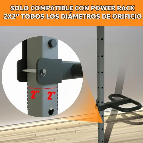 Vista 4 de Accesorio de barra de inmersión para estante de sentadillas de 2 x 2 pulgadas, accesorio de estante de alimentación resistente con orificio de 5/8