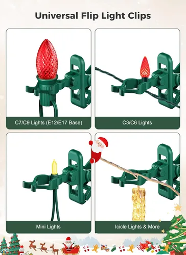 Vista 5 de Clips de primavera para luces navideñas C7 C9, 25 unidades de clips de primavera rápidos para luces navideñas, clips para tejas y canalones a prueba