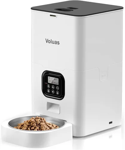 Vista 10 de VOLUAS Comedero automático para gatos, dispensador de alimentos secos con Negro transparente