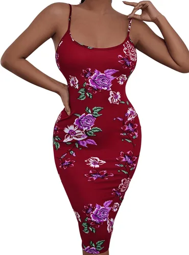 Vista 5 de SweatyRocks Vestido midi con abertura y estampado floral para mujer