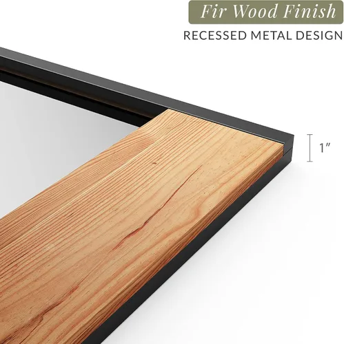 Vista 7 de Barnyard Designs Espejo de pared de madera estilo casa de campo de 24 x 36 pulgadas, espejo moderno con marco de metal rústico y madera para tocador