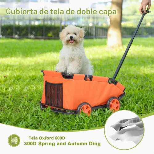 Vista 4 de Mini cochecitos para perros para mini mascotas, carritos de compras multifuncionales plegables con mango extensible, cojín integrado y cuerda