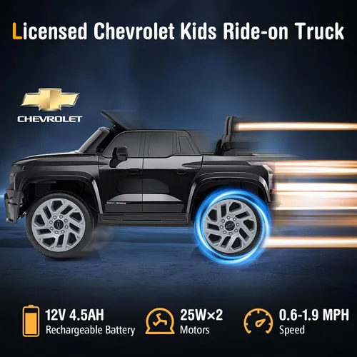 Vista 3 de Costzon Vehículo para montar en coche, camión Chevrolet con licencia de 12 V, vehículos eléctricos para niños con control remoto, almacenamiento