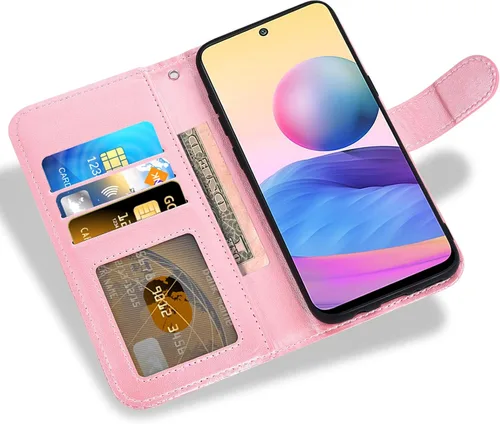 Vista 4 de Asuwish Funda de teléfono para Xiaomi Redmi Note 10 5G con protector de pantalla de vidrio templado y cubierta de billetera de encaje Soporte