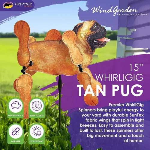 Vista 2 de Premier Kites Whirligig Spinner - 15 pulgadas - Tan Pug Spinner