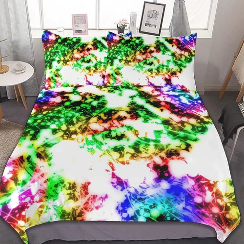 Vista 11 de Juego de 3 piezas de edredón neón que brilla en la oscuridad, funda de almohada de microfibra con cremallera para cama matrimonial, Queen