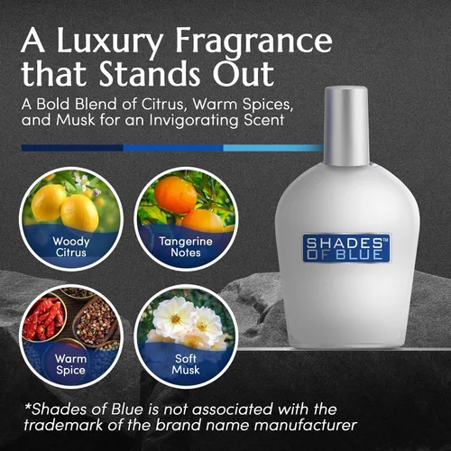 Vista 5 de PB ParfumsBelcam Shades of Blue Eau de Toilette en espray para hombres – Colonia de cítricos frescos y madera con mandarina, especias cálidas
