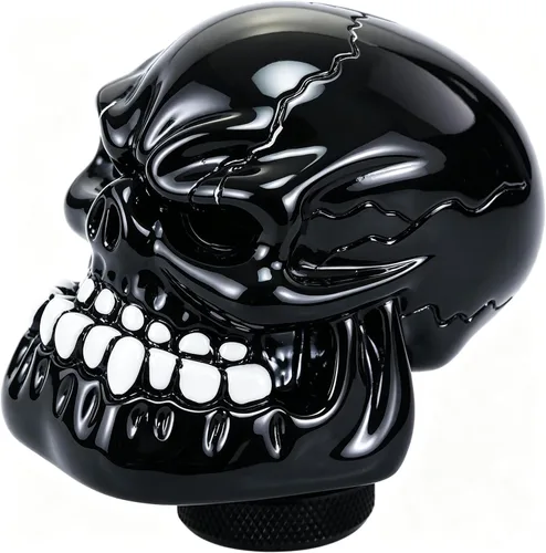 Vista 6 de Lunsom - Pomo de palanca de cambios en forma de calavera, de resina, para la mayoría de los vehículos manuales y automáticos (negro)