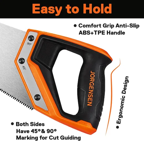 Vista 4 de JORGENSEN Sierra de mano Pro de 20 pulgadas, 11 TPI de corte fino ergonómica con mango de aluminio no deslizante por soldadura ultrasónica