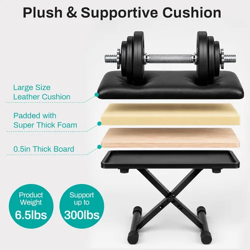 Vista 6 de AODSK Banco para teclado estilo X con cojín acolchado, banco de piano ajustable, taburete plegable con asiento, algodón ignífugo, diseño