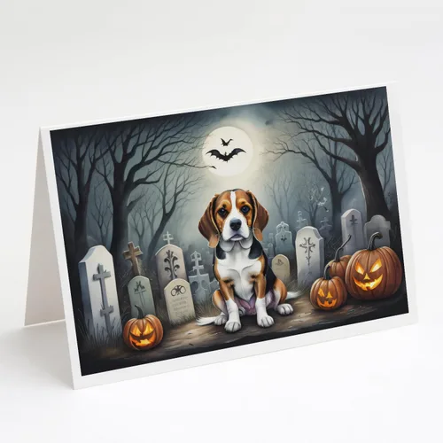 Vista 70 de Caroline's Treasures DAC2042GCA7P Golden Retriever - Tarjetas de felicitación y sobres de Halloween espeluznantes, paquete de 8 tarjetas en blanco