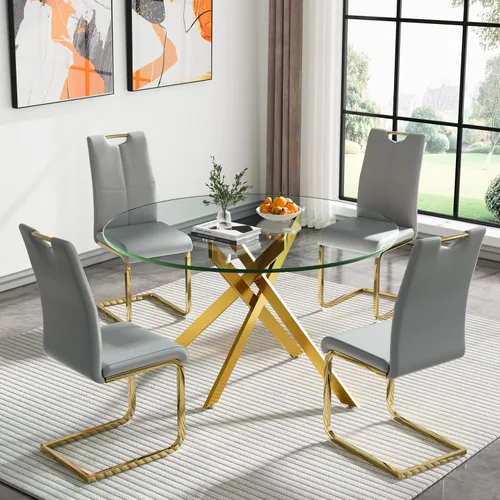 Vista 27 de HomVent Juego de mesa de comedor redonda de vidrio de 3 piezas, juego de mesa de cocina de vidrio redondo para 2 personas con 2 sillas de comedor