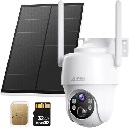 Vista 10 de ANRAN - Cámara de seguridad solar inalámbrica 2K para exteriores, visión nocturna a color con giro/inclinación de 360°, detección humana PIR, audio