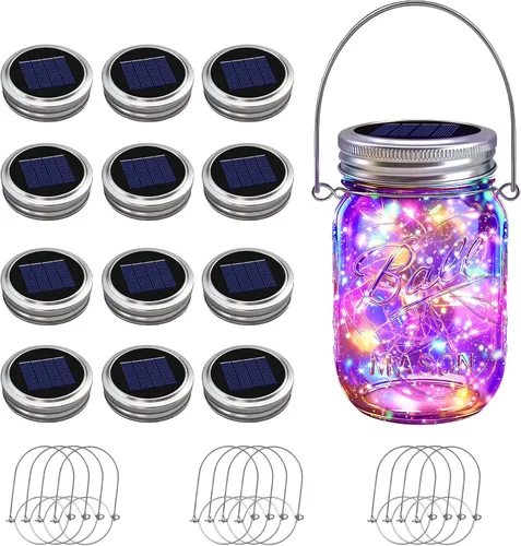 Vista 12 de VOOKRY Paquete de 6 luces solares para tarros de masón, 30 tapas LED para tarros de masón, impermeables, con 6 ganchos (sin tarros), para patio al
