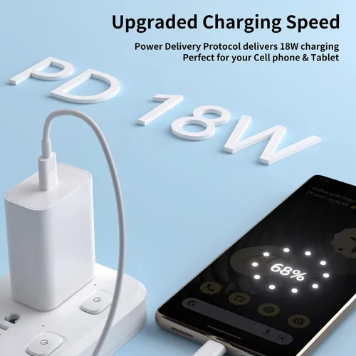 Vista 2 de Jiunai Cargador de pared USB C para iPhone 17 Pro 16 15 Pixel 10 9, bloque de carga enchufable de 18 W, cable USB C de 3.3 pies, suministro