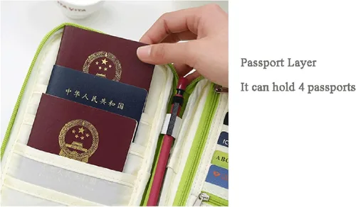 Vista 6 de P.travel Cartera impermeable para pasaporte de viaje y tarjetero de crédito, bolsa para documentos, bolsa pequeña con bolsillos con cremallera