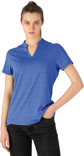 Vista 3 de YSENTO Camisas polo de golf Dry Fit para mujer, manga corta, cuello en V, sin cuello, ropa