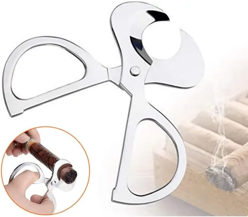 Vista 3 de Tijeras para puros, guillotina de acero inoxidable, doble hoja, corte recto, accesorios para cigarros