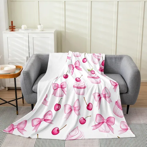 Vista 12 de Erosebridal Manta de franela con nudo de lazo para niñas, 40 x 50 pulgadas, diseño de rayas de diamante, para sofá cama y cama de vellón para niños