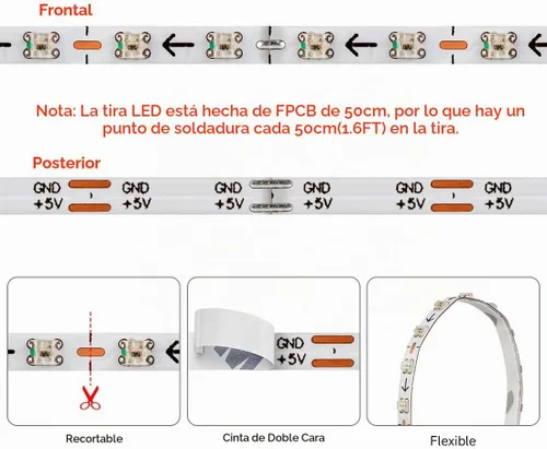 Vista 7 de BTF-LIGHTING WS2812B - Tira LED IC RGB 0.1 in, 0807SMD, DC5V, 3,2 pies, 160