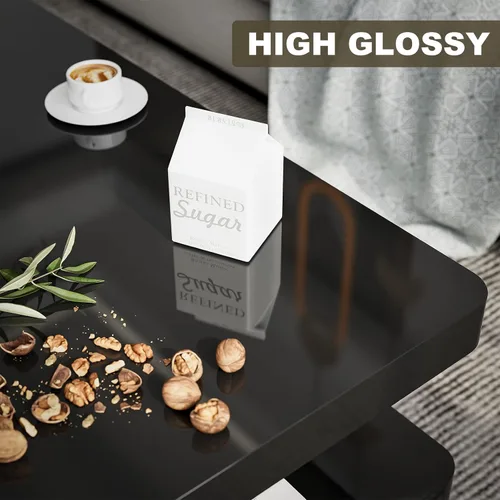 Vista 3 de Mesa de centro LED moderna, mesa de centro negra de alto brillo con luces LED de 16 colores, rectangular, 43.3 x 23.6 x 15.4 pulgadas Negro