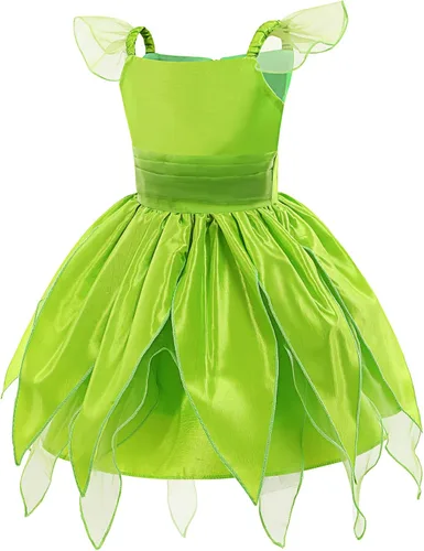 Vista 2 de ZALOORIY Disfraz de hada Campanilla para niñas, vestido de princesa con alas y accesorios