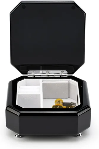 Vista 4 de Gorgeous 18Note Hi Gloss Midnight negro moderno biselado Joyero Musical