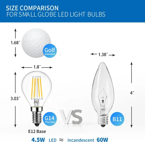 Vista 2 de ANWIO Bombilla de filamento LED G14 E12 con base de tornillo regulable de 4.5 W (equivalente a 60 W) 2700 K blanco cálido bombilla Edison