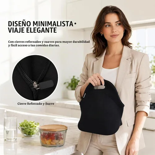 Vista 8 de Nevera de neopreno de Ambielly. Nevera con aislamiento para guardar la comida en un viaje, Negro