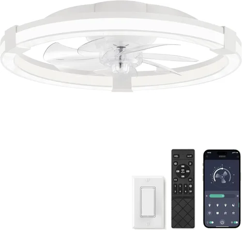 Vista 14 de LEDIARY Ventilador de techo con luz, lámpara de bajo perfil de 20 pulgadas Blanco
