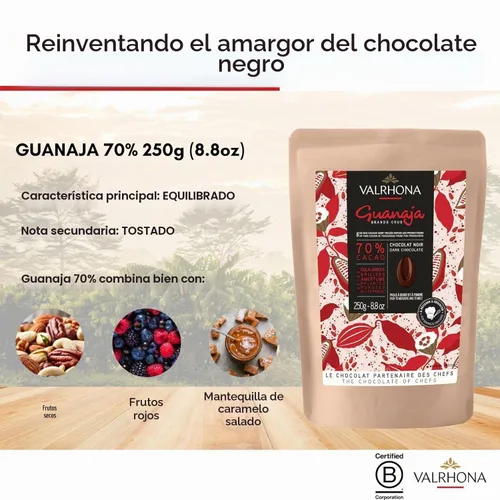 Vista 2 de Valrhona Premium French Barras de Chocolate Negro para Hornear (Feves). Clásico GUANAJA 70% Cacao. Fácil de Derretir. Fácil de Picar. Intenso