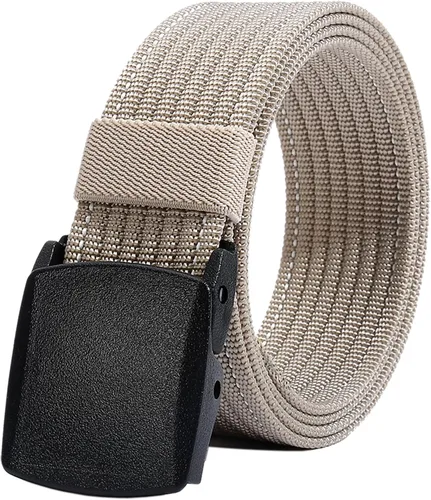 Vista 7 de LionVII Cinturones de trabajo de nailon para hombre, cinturón de lona transpirable con hebilla de plástico, fácil de recortar para adaptarse a Negro