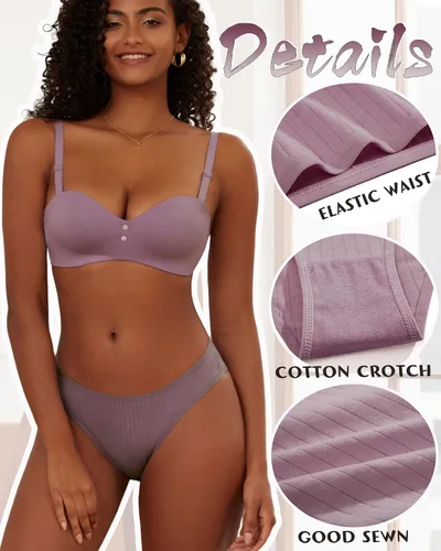 Vista 6 de FINETOO Paquete de 9 calzones de algodón para mujer, sexy, de tiro bajo, acanalados, hipster, transpirables, suaves, para mujer, atrevidos, S-XL