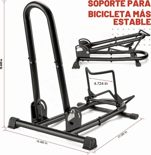 Vista 5 de Soporte de piso para bicicleta de interior, plegable, para garaje/hogar, almacenamiento de bicicletas, estante de estacionamiento para bicicletas